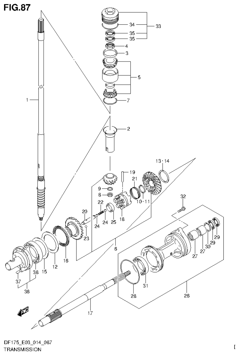 Suzuki DF175ZG TRANSMISSION (DF150T E03) parts diagram